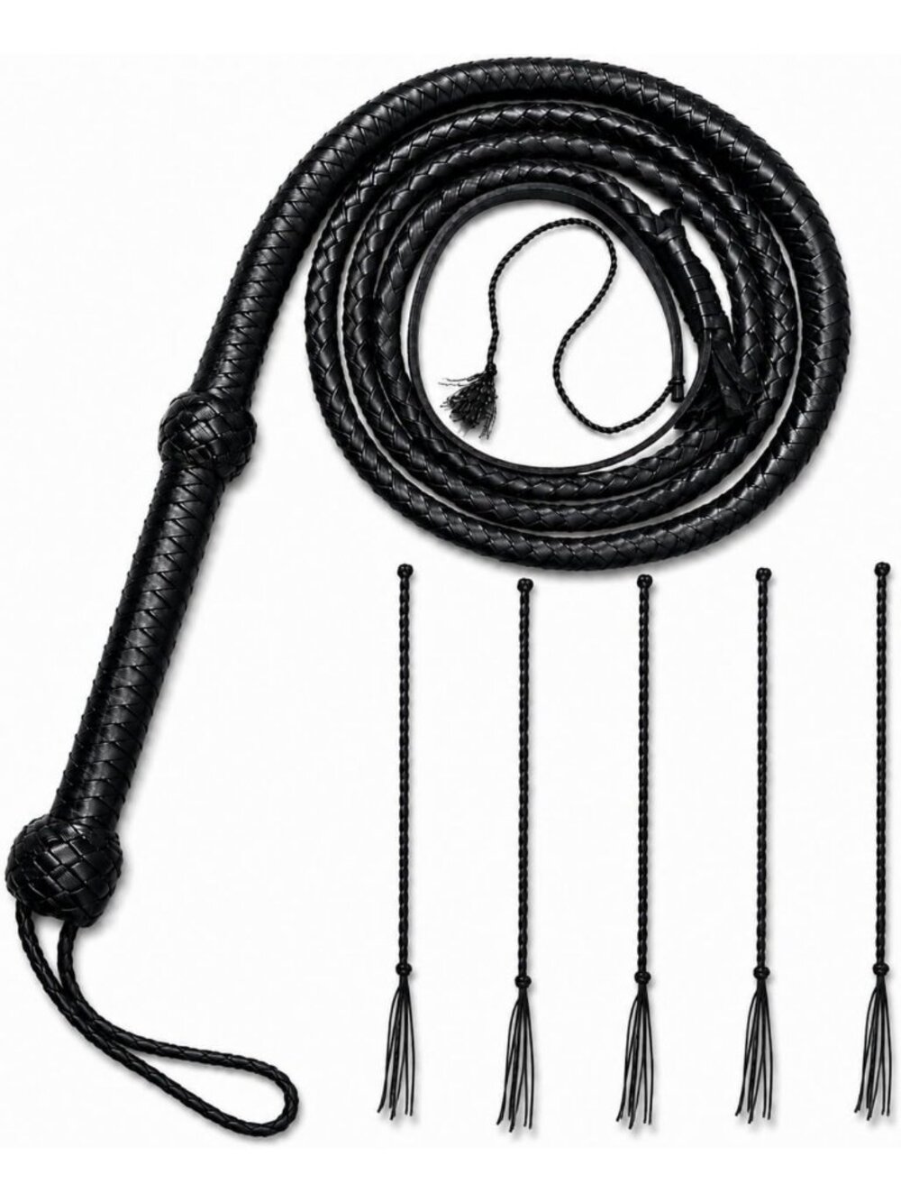 Braided Leather Bull Whip - Equestrian Costume Accessory, Sturdy Handle, 12